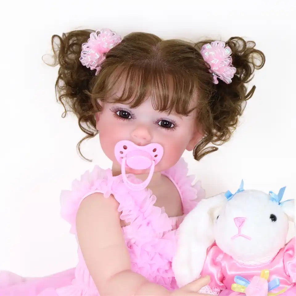 Cutest Toddler Girl Doll with Pig Tails and Pink Dress