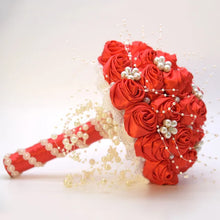Load image into Gallery viewer, Beautiful Ribbon Flowers Bouquets Beaded with Stunning Faux Pearls