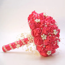 Load image into Gallery viewer, Beautiful Ribbon Flowers Bouquets Beaded with Stunning Faux Pearls