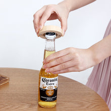 Load image into Gallery viewer, Custom Engraved Round Wooden Beer Bottle Opener with Magnet for Party Favor