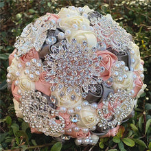 Load image into Gallery viewer, Elegant Custom Ribbon Silk Bouquets with Faux Pearls and Beaded Crystal Brooches
