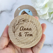 Load image into Gallery viewer, Custom Engraved Round Wooden Beer Bottle Opener with Magnet for Party Favor