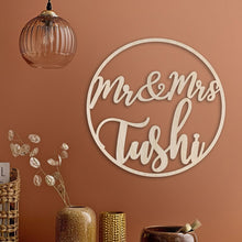 Load image into Gallery viewer, Personalized Mr and Mrs Wood Circle Sign - Name Large size Letters-Wedding Photo Props-Decoration Wreath