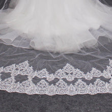 Load image into Gallery viewer, Two Tier Blusher - Face Cover- Shining Cathedral Wedding Veil Sequined Lace with Comb