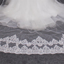 Load image into Gallery viewer, Two Tier Blusher - Face Cover- Shining Cathedral Wedding Veil Sequined Lace with Comb