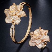Load image into Gallery viewer, Big Rose Flower Shape Bangle and Ring Sets - Bridal Party Gifts