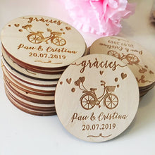 Load image into Gallery viewer, Romantic Personalized Wood Bycicle Theme Wedding Magnet Party Favors-Save the Date-Boho-Rustic Details