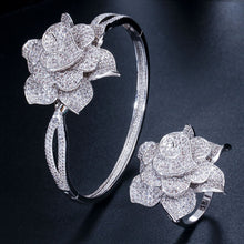Load image into Gallery viewer, Big Rose Flower Shape Bangle and Ring Sets - Bridal Party Gifts