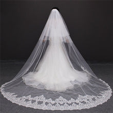 Load image into Gallery viewer, Two Tier Blusher - Face Cover- Shining Cathedral Wedding Veil Sequined Lace with Comb