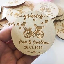 Load image into Gallery viewer, Romantic Personalized Wood Bycicle Theme Wedding Magnet Party Favors-Save the Date-Boho-Rustic Details