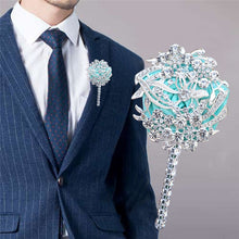 Load image into Gallery viewer, Luxury Full Satin Ribbon and Crystal Jeweled-Adorned Boutonniere
