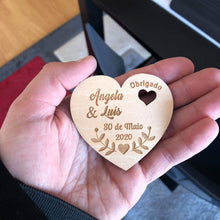 Load image into Gallery viewer, Laser Personalized Wedding Heart Favor-Keepsake-Save the Date Magnets-Custom Wood Rustic Guest Gift