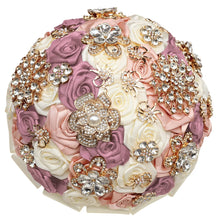 Load image into Gallery viewer, Flowers Galore Bouquet Golden Rhinestone-Silk Handmade Flowers for Bride - Bridesmaids - Quinceanera