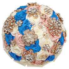 Load image into Gallery viewer, Flowers Galore Bouquet Golden Rhinestone-Silk Handmade Flowers for Bride - Bridesmaids - Quinceanera