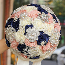 Load image into Gallery viewer, Flowers Galore Bouquet Golden Rhinestone-Silk Handmade Flowers for Bride - Bridesmaids - Quinceanera