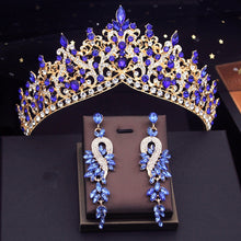 Load image into Gallery viewer, Highness Luxury Tiara and Earrings Set - Assorted Colors Available - Bridal Crown- Quinceanera