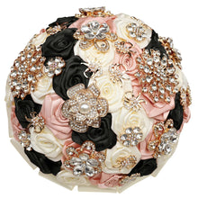 Load image into Gallery viewer, Flowers Galore Bouquet Golden Rhinestone-Silk Handmade Flowers for Bride - Bridesmaids - Quinceanera