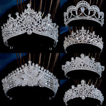 Load image into Gallery viewer, Silver Color Rhinestone Crystal Bridal Tiaras-Crowns- For Brides or Quinceaneras