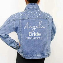 Load image into Gallery viewer, Custom Denim and Pearls Jacket for the Bride - Fashion Bridal Accessory