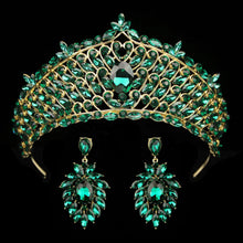 Load image into Gallery viewer, Rows of Crystal Baroque Tiara - for Quinceanera or Bridal Crown with Earrings