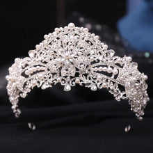 Load image into Gallery viewer, Crystal Rhinestones and Pearls Tiaras - Crowns - Wedding Hair Accessories - Bridal or Quinceanera Headpiece