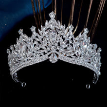 Load image into Gallery viewer, Silver Color Rhinestone Crystal Bridal Tiaras-Crowns- For Brides or Quinceaneras