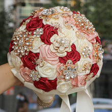 Load image into Gallery viewer, Flowers Galore Bouquet Golden Rhinestone-Silk Handmade Flowers for Bride - Bridesmaids - Quinceanera