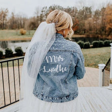 Load image into Gallery viewer, Custom Denim and Pearls Jacket for the Bride - Fashion Bridal Accessory