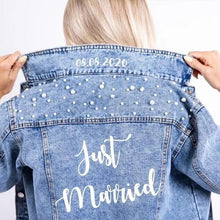 Load image into Gallery viewer, Custom Denim and Pearls Jacket for the Bride - Fashion Bridal Accessory