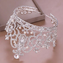 Load image into Gallery viewer, Queen Crystal Silver and Pearl Crown-Available Gold Also-Bridal Headpiece-Quinceañera Tiara