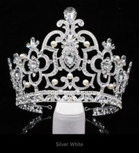 Load image into Gallery viewer, Queen Crystal Silver and Pearl Crown-Available Gold Also-Bridal Headpiece-Quinceañera Tiara
