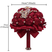 Load image into Gallery viewer, Small Size Glamour and Sparkle Bridesmaids Wedding Bouquets -Exquisite Rhinestones-Silk Ribbon Roses and Jewelry Accents