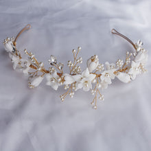 Load image into Gallery viewer, White Floral Porcelain Ceramic and Pearl Tiara-Crown