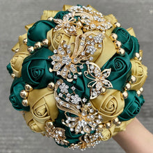 Load image into Gallery viewer, Small Size Glamour and Sparkle Bridesmaids Wedding Bouquets -Exquisite Rhinestones-Silk Ribbon Roses and Jewelry Accents