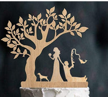 Load image into Gallery viewer, Mr and Mrs Cake Toppers-Bride and Groom with Pets-Wedding Couple Wood Silhouettes