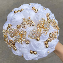 Load image into Gallery viewer, Small Size Glamour and Sparkle Bridesmaids Wedding Bouquets -Exquisite Rhinestones-Silk Ribbon Roses and Jewelry Accents