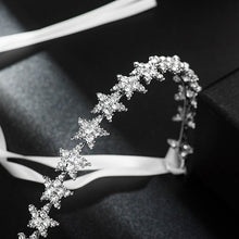 Load image into Gallery viewer, Crystal Star Tiara Headband with Rhinestones and Ribbon-Bridal or Quinceanera Headpiece