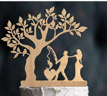 Load image into Gallery viewer, Mr and Mrs Cake Toppers-Bride and Groom with Pets-Wedding Couple Wood Silhouettes