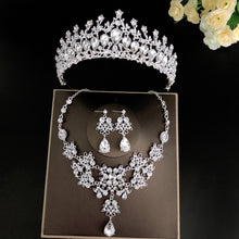 Load image into Gallery viewer, Princesa Crystal Tiaras and Jewelry Sets in Assorted Colors with Rhinestone Earrings with Necklace