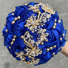 Load image into Gallery viewer, Small Size Glamour and Sparkle Bridesmaids Wedding Bouquets -Exquisite Rhinestones-Silk Ribbon Roses and Jewelry Accents