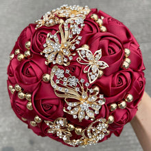 Load image into Gallery viewer, Small Size Glamour and Sparkle Bridesmaids Wedding Bouquets -Exquisite Rhinestones-Silk Ribbon Roses and Jewelry Accents