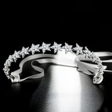 Load image into Gallery viewer, Crystal Star Tiara Headband with Rhinestones and Ribbon-Bridal or Quinceanera Headpiece