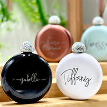 Load image into Gallery viewer, Personalized Round Fancy Ladies Flasks Stainless Steel with Rhinestone Lid for Bridal Party-Wedding Gifts