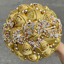 Load image into Gallery viewer, Small Size Glamour and Sparkle Bridesmaids Wedding Bouquets -Exquisite Rhinestones-Silk Ribbon Roses and Jewelry Accents