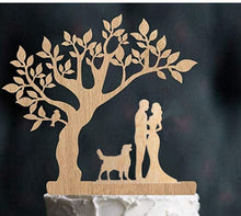 Load image into Gallery viewer, Mr and Mrs Cake Toppers-Bride and Groom with Pets-Wedding Couple Wood Silhouettes