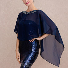 Load image into Gallery viewer, A Touch of Shimmer Chiffon Shawl Evening Cover up- Bridal Shawl-Cape
