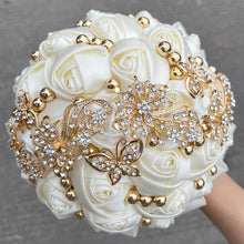 Load image into Gallery viewer, Small Size Glamour and Sparkle Bridesmaids Wedding Bouquets -Exquisite Rhinestones-Silk Ribbon Roses and Jewelry Accents