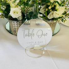 Load image into Gallery viewer, Personalized Script Elegant Special Event Acrylic Mirror Table Numbers With Holder