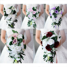 Load image into Gallery viewer, Wedding Artificial Hand Tied Rose Bride Bouquet - Cascade Style