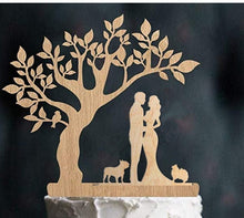 Load image into Gallery viewer, Mr and Mrs Cake Toppers-Bride and Groom with Pets-Wedding Couple Wood Silhouettes